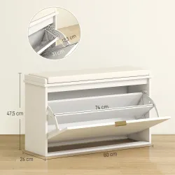 Banco Zapatero con Asiento Acolchado Cajón Abatible y Estante Ajustable para Entrada o Dormitorio 80x26x47,5 cm ... - Ogal.Es