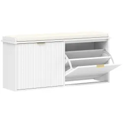 Banco Zapatero con Asiento Acolchado 2 Cajones Abatibles y Estante Ajustable para Entrada 104x26x47,5 cm Blanco - Ogal.Es