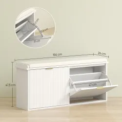 Banco Zapatero con Asiento Acolchado 2 Cajones Abatibles y Estante Ajustable para Entrada 104x26x47,5 cm Blanco - Ogal.Es