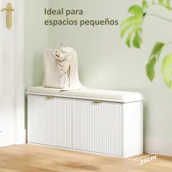 Banco Zapatero con Asiento Acolchado 2 Cajones Abatibles y Estante Ajustable para Entrada 104x26x47,5 cm Blanco - Ogal.Es