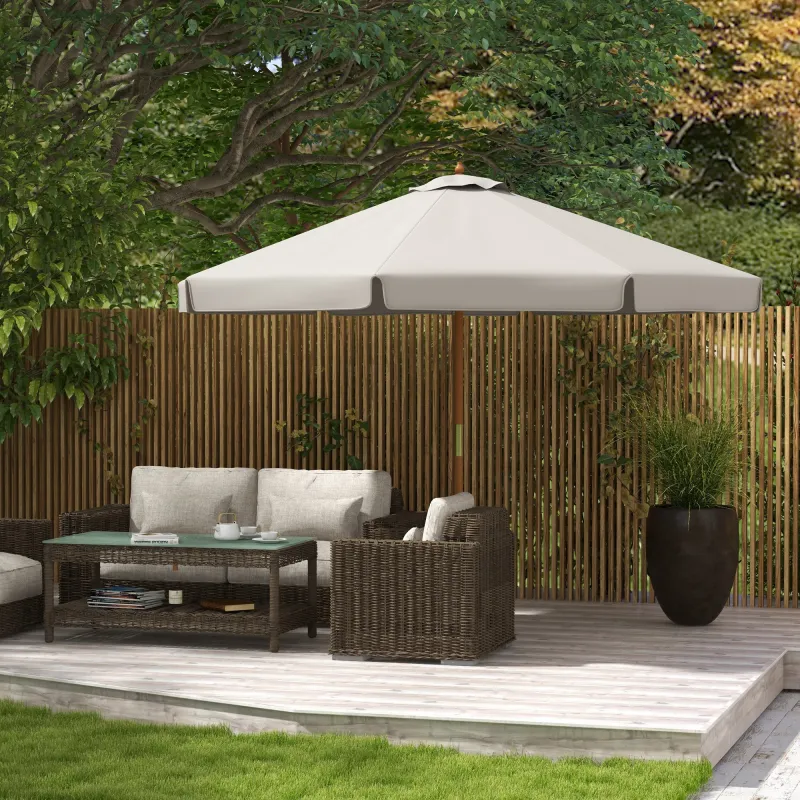 Sombrilla de Jardín Ø325 cm con Sistema de Polea Techo de Ventilación y 8 Varillas de Bambú para Patio Terraza Gris - Ogal.Es