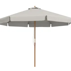 Sombrilla de Jardín Ø325 cm con Sistema de Polea Techo de Ventilación y 8 Varillas de Bambú para Patio Terraza Gris - Ogal.Es