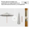 Sombrilla de Jardín Ø325 cm con Sistema de Polea Techo de Ventilación y 8 Varillas de Bambú para Patio Terraza Gris - Ogal.Es