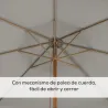 Sombrilla de Jardín Ø325 cm con Sistema de Polea Techo de Ventilación y 8 Varillas de Bambú para Patio Terraza Gris - Ogal.Es