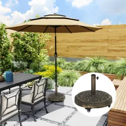 Base para Sombrilla con Ruedas Diseño Retro Floral Resistente para Jardín Terraza y Piscina Ø49x42 cm Color Bronce - Ogal.Es