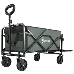 Carro de Jardín Plegable con Mango Telescópico Ajustable Puerta Trasera Expandible para Campaña y Compra Verde - Ogal.Es