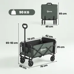 Carro de Jardín Plegable con Mango Telescópico Ajustable Puerta Trasera Expandible para Campaña y Compra Verde - Ogal.Es