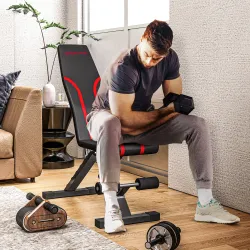 Banco de Musculación Ajustable Plegable con Respaldo y Asiento Regulables Estructura de Acero y Rodillos para Pi... - Ogal.Es