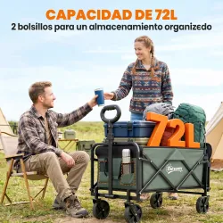 Carro de Jardín Plegable con Mango Telescópico Ajustable Puerta Trasera Expandible para Campaña y Compra Verde - Ogal.Es