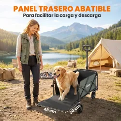 Carro de Jardín Plegable con Mango Telescópico Ajustable Puerta Trasera Expandible para Campaña y Compra Verde - Ogal.Es