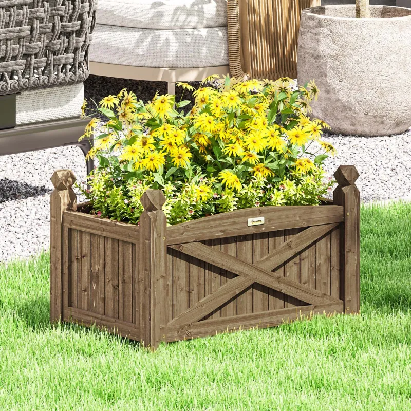 Jardinera de Madera Elevada para Cultivar Plantas Flores Hierba para Jardín Balcón Terraza 60x39x37 cm Café Oscuro - Ogal.Es