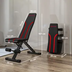 Banco de Musculación Ajustable Plegable con Respaldo y Asiento Regulables Estructura de Acero y Rodillos para Pi... - Ogal.Es