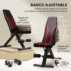 Banco de Musculación Ajustable Plegable con Respaldo y Asiento Regulables Estructura de Acero y Rodillos para Pi... - Ogal.Es