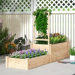 Jardinera Elevada con Celosía de Madera para Plantas Trepadoras y 2 Cajas de Cultivo 222x63x132 cm Natural - Ogal.Es