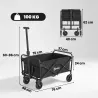 Carro de Jardín Plegable con Ruedas Asa Telescópica Ajustable Carga 100 kg para Campaña Compra 64x42x27 cm Negro - Ogal.Es