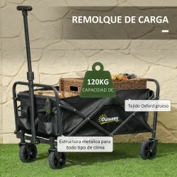 Carro de Jardín Plegable con Ruedas Asa Telescópica Ajustable Carga 100 kg para Campaña Compra 64x42x27 cm Negro - Ogal.Es