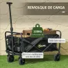 Carro de Jardín Plegable con Ruedas Asa Telescópica Ajustable Carga 100 kg para Campaña Compra 64x42x27 cm Negro - Ogal.Es