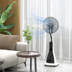 Ventilador Nebulizador de 3 Velocidades con Temporizador 3 Modos y Ruedas Depósito 3L 44,5x38,5x120 cm Negro y B... - Ogal.Es