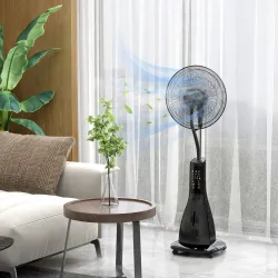 Ventilador Nebulizador de 3 Velocidades con Temporizador 3 Modos y Ruedas Depósito 3L 44,5x38,5x120 cm Negro - Ogal.Es