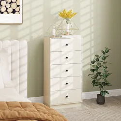 Cómoda de 5 Cajones Estrecha y Alta Mueble Auxiliar para Dormitorio o Pasillo con Tiradores Redondos 47x29x95 cm... - Ogal.Es