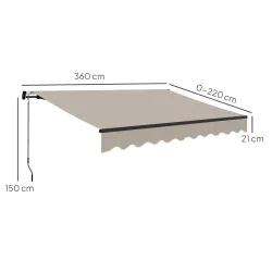 Toldo Retráctil de Aluminio para Ventanas y Puertas con Protección UV30+ y Inclinación Ajustable 360x220 cm Crema - Ogal.Es