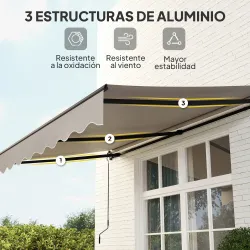 Toldo Retráctil de Aluminio para Ventanas y Puertas con Protección UV30+ y Inclinación Ajustable 360x220 cm Crema - Ogal.Es