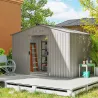 Cobertizo de Jardín 4,9 m² 277x195x192 cm con 2 Puertas Corredizas Techo Inclinado y 4 Ventanas Gris Plata - Ogal.Es