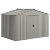 Cobertizo de Jardín 4,9 m² 277x195x192 cm con 2 Puertas Corredizas Techo Inclinado y 4 Ventanas Gris Plata - Ogal.Es
