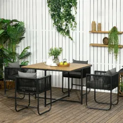 Conjunto de Jardín Exterior con Mesa Cuadrada 110x110x75 cm y 4 Sillas con Cojines 50,5x49,5x67 cm Negro y Natural - Ogal.Es