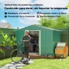 Cobertizo de Jardín 4,9 m² 277x195x192 cm con 2 Puertas Corredizas Techo Inclinado y 4 Ventanas Verde - Ogal.Es