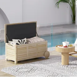 Baúl de Madera Exterior de 185L con 2 Ruedas Cuerdas de lino Bisagras Metálicas y Forro Interno 110x50x50 cm Nat... - Ogal.Es