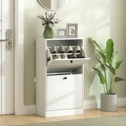 Zapatero con 2 Cajones Abatibles Estantes Ajustables para Pasillos y Espacios Pequeños 47x26x85 cm Blanco Veteado - Ogal.Es
