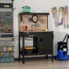 Banco de Trabajo con Panel Perforado Cajón Estante y Armario con Cerradura para Taller o Hogar 98,5x48x140 cm Negro - Ogal.Es