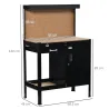 Banco de Trabajo con Panel Perforado Cajón Estante y Armario con Cerradura para Taller o Hogar 98,5x48x140 cm Negro - Ogal.Es