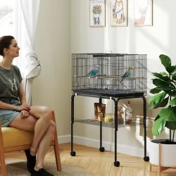 Jaula para Pájaros con Divisor Comederos Bandeja Extraíble y Soporte para Canarios y Periquitos 94x57x57/128 cm ... - Ogal.Es