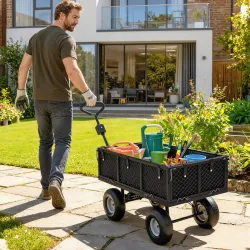 Carrito de Jardín con Ruedas Grandes Bolsa Impermeable Removible y Mango Giratorio Carga 300 kg 105x51x54 cm Negro - Ogal.Es