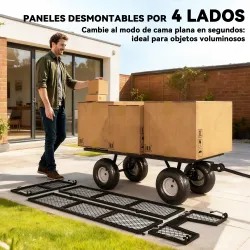 Carrito de Jardín con Ruedas Grandes Bolsa Impermeable Removible y Mango Giratorio Carga 300 kg 105x51x54 cm Negro - Ogal.Es