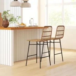 Conjunto de 2 Taburetes Altos de Cocina Taburetes de Bar con Respaldo y Asiento de Ratán para Bar Cocina Comedor... - Ogal.Es
