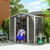 Cobertizo Metálico para Jardín 213x120x166/194 cm con Base Refuerzo Puertas Correderas y Ventilaciones Gris Oscuro - Ogal.Es