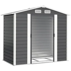 Cobertizo Metálico para Jardín 213x120x166/194 cm con Base Refuerzo Puertas Correderas y Ventilaciones Gris Oscuro - Ogal.Es