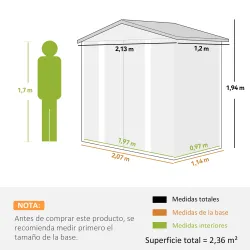Cobertizo Metálico para Jardín 213x120x166/194 cm con Base Refuerzo Puertas Correderas y Ventilaciones Gris Oscuro - Ogal.Es