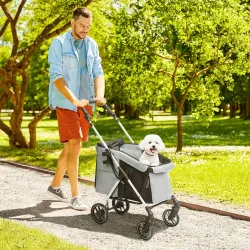 Cochecito para Mascotas Ligero y Plegable para Perros Pequeños con Ventilación Óptima 80x48,5x106 cm Gris y Plata - Ogal.Es