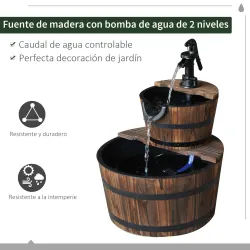Fuente de Jardín de Madera en Cascada de 2 Niveles con Bomba Eléctrica y Salida de Agua Ajustable 44,5x44,5x58,5... - Ogal.Es