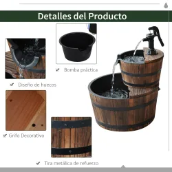 Fuente de Jardín de Madera en Cascada de 2 Niveles con Bomba Eléctrica y Salida de Agua Ajustable 44,5x44,5x58,5... - Ogal.Es