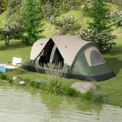 Tienda de Campaña Plegable con 2 Habitaciones y Bolsa de Transporte Impermeable 450x215x180 cm Verde Oliva y Ma... - Ogal.Es