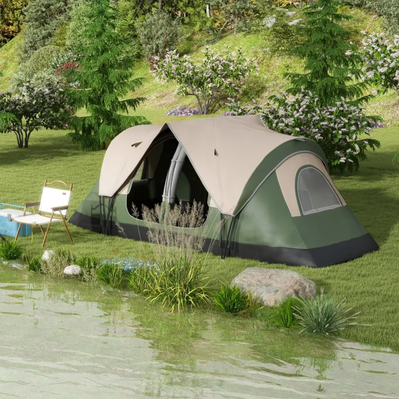 Tienda de Campaña Plegable con 2 Habitaciones y Bolsa de Transporte Impermeable 450x215x180 cm Verde Oliva y Ma... - Ogal.Es
