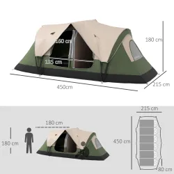 Tienda de Campaña Plegable con 2 Habitaciones y Bolsa de Transporte Impermeable 450x215x180 cm Verde Oliva y Ma... - Ogal.Es