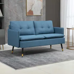 Sofá de Salón de 2 Plazas Moderno con 4 Cojines Reposabrazos y Patas de Acero Carga 240 kg 139x68x80 cm Azul - Ogal.Es