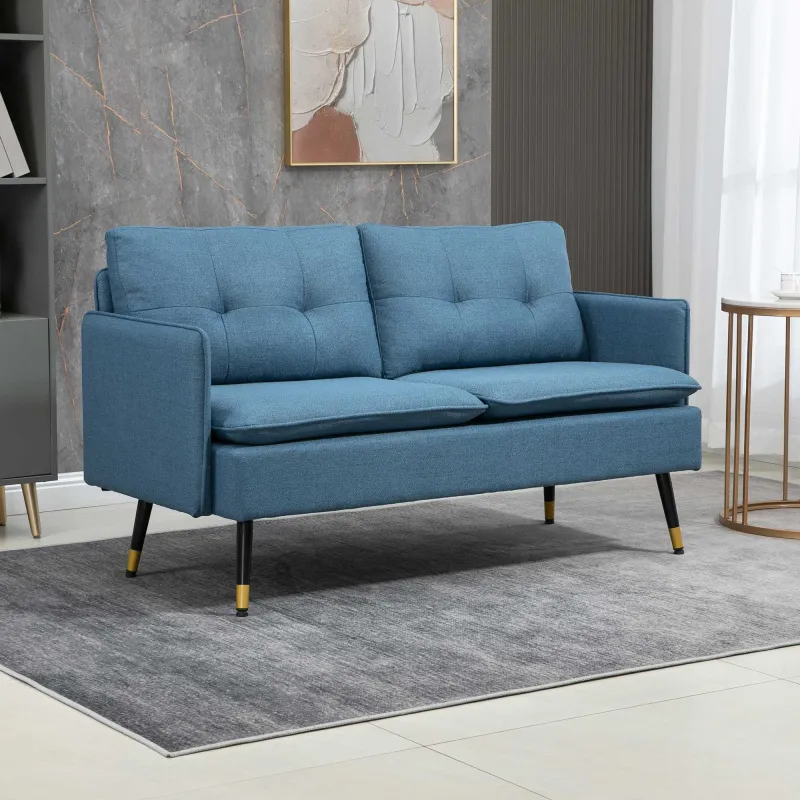 Sofá de Salón de 2 Plazas Moderno con 4 Cojines Reposabrazos y Patas de Acero Carga 240 kg 139x68x80 cm Azul - Ogal.Es