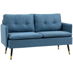 Sofá de Salón de 2 Plazas Moderno con 4 Cojines Reposabrazos y Patas de Acero Carga 240 kg 139x68x80 cm Azul - Ogal.Es